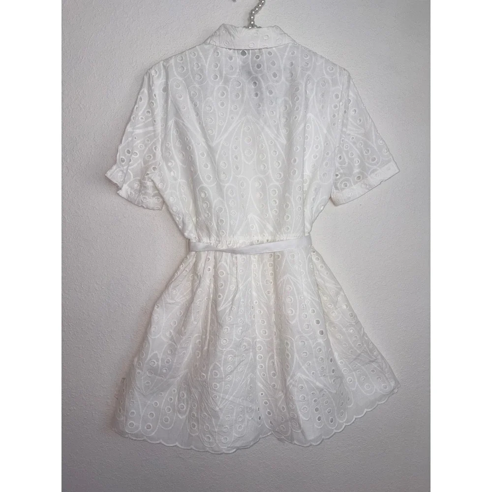 Zara Eyelet Shirt Dress medium White New Belted Scalloped Mini Embroidery - Picture 5 of 16